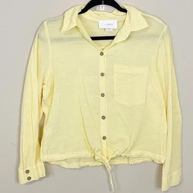 Six/Fifty 100% Cotton Gauzy Yellow Collared Wood Beach Button Down Blouse L