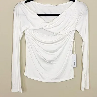 Six/Fifty White NWT Long Sleeve Twist Top Off Shoulder Stretch Blouse M