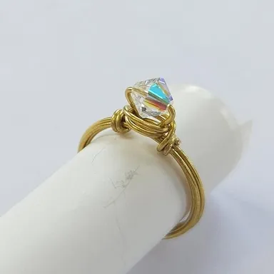 Handmade AB Crystal & Gold Wire Ring Size 9