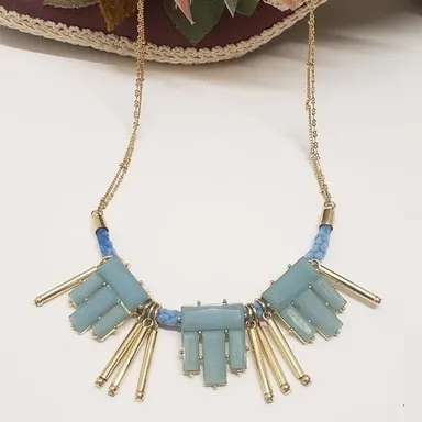 Unique Turquoise Acrylic & Gold Tube Statement Necklace