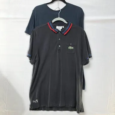 Vintage Bundle of 2 Lacoste Navy Polo 5 & Tee Shirt 5 Slim Fit Extra Buttons L