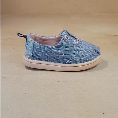 TOMS Denim and Pink Slip On Baby Toddler Shoes