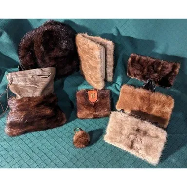 Lot of Vintage Mink Accessories, Hat, Wallet, Purse, Notebook & Checkbook Covers