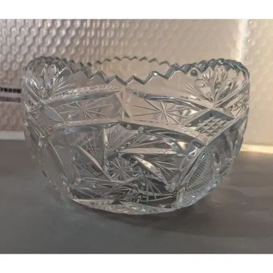 Small American Brilliant Cut Lead Crystal Bowl with Scalloped Edges, 1960s, 6"