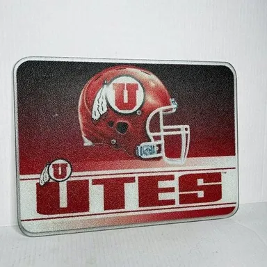 Utes Utah College Football Glass Cutting Board 14.5x 11" Collegiate School Bar
