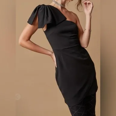 Francesca's NWT Klarissa Bow One Shoulder Mini Dress - Black