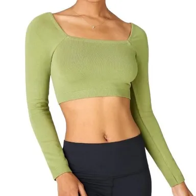 Fabletics Kinsley Cropped Seamless Long-Sleeve Square Neck Workout Top Green L