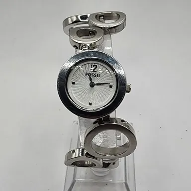 Fossil Quartz Watch 110905 Analog Women W/R50m Silver Steel New Battery Abstract