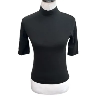 Zara Mockneck Short Sleeve Shirt Black Size Small