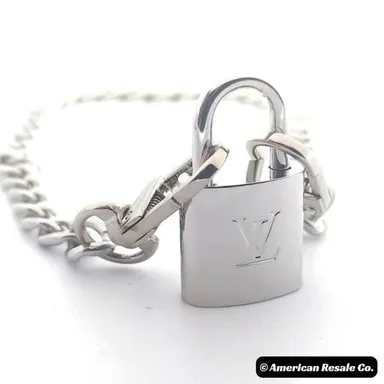 Louis Vuitton #315 Silver Lock Vintage and Rare PadLock Lock 2 Keys Neclace