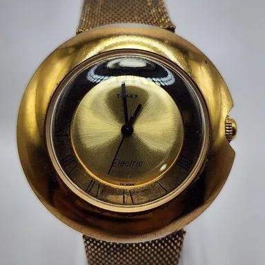 Vintage Timex Watch Electric Women's UFO 1970S GOLD TONE FUNKY FLYING Saucer