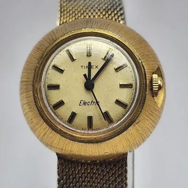 Vintage Timex Electric Watch UFO Dome Retro Funky 1970s Gold Tone Womens