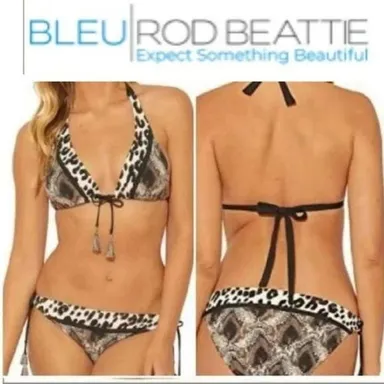 Bleu Rod Beattie Animal Print Triangle Bikini Top Tie Side Hipster Botto…
