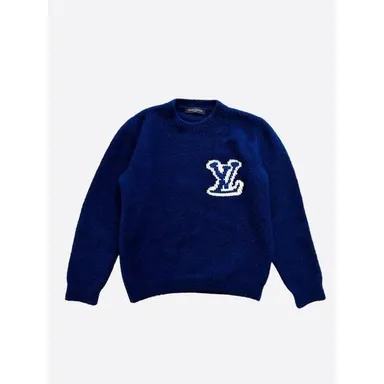 Louis Vuitton Blue & White Logo Wool Sweater