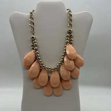 Double Layer Gold Baby Pink faceted teardrop acrylic bead statement necklace Y2K