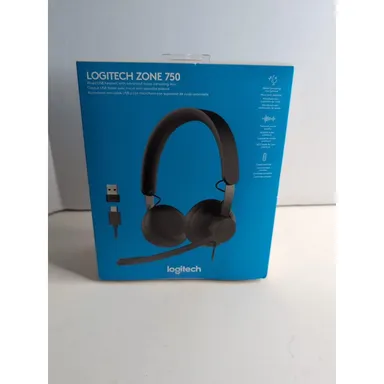 Brand New LOGITECH ZONE 750 Wired USB Headset with Advanced Noise-Canceling Mic!