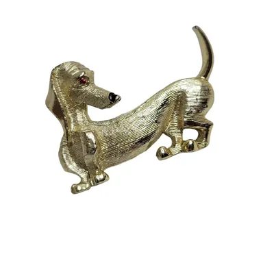 Gold Tone Dachshund Dog Doxie Weiner Dog Brooch Pin-1-1/4" Long