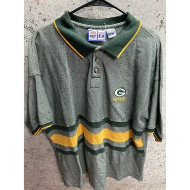 GREEN BAY PACKERS Logo 7 Green Embroidered Polo Shirt Size 3XL￼