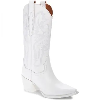 Leather Jeffrey Campbell White Western Heeled Dagget Boot Size 7.5