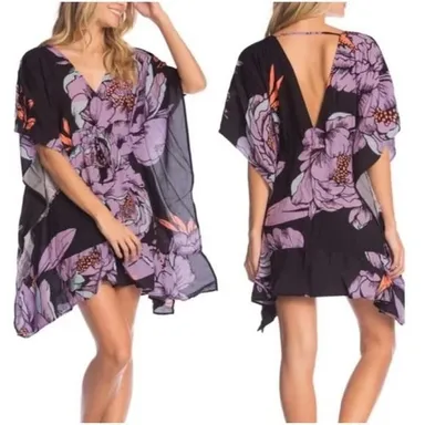 Maaji Purple Queen Dreaming Floral Bluebell Cover Up Kaftan in Small