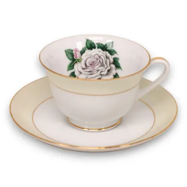 Kings Court White Rose Tea Cup Saucer Set Vintage 1960's