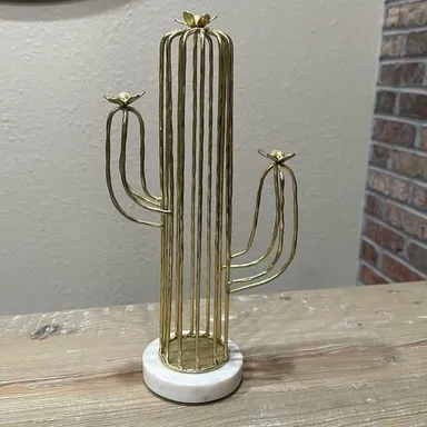 Gold Wire Cactus on Marble Stand Decor