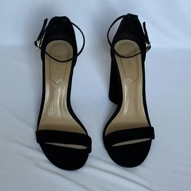 ALDO Black Suede Open Toe Heels. Size 7