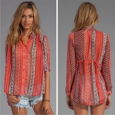 Free People Moonlight Mile Semi Sheer Coral  Tunic Top, EUC, Small, MSRP $78
