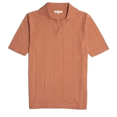 Far AField Short Sleeve Organic Cotton Collared Textured Rib Knit Top Polo Shirt