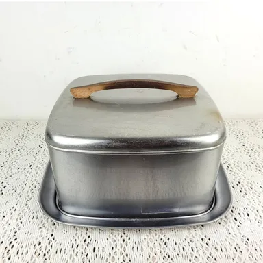 Vintage Lincoln Beautyware Stainless Steel Cake Tin Carrier with Wooden Handle