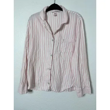 Victoria's Secret Stripe Sleep Top PJ pajamas Pink Shirt/White size M Long Sleev