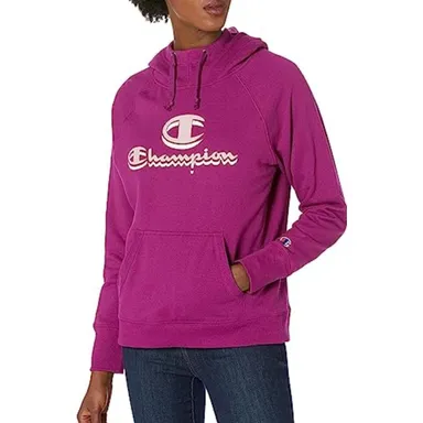CHAMPION NEW Powerblend Fleece Graphic Double Logo Hoodie Venture Pink 2XLarge