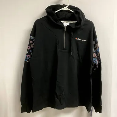 CHAMPION NEW French Terry 1/4 Zip Oversized Hoodie Black Paisley Small