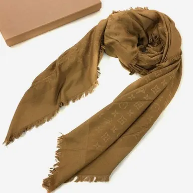 Louis Vuitton Monogram Silk/Wool Scarf Shawl in Camel
