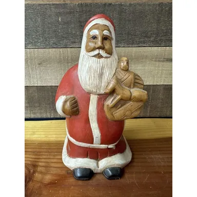 1930's Old Primitive Folk Art Hand Carved Wooden Santa Claus 10”