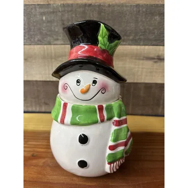Festive Holiday Winter Snowman Cookie Jar David’s Cookies Christmas 9”