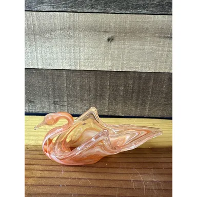 Art Glass Sooner Swan Trinket Dish White Orange 7”