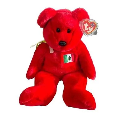 Ty Beanie Buddies Bear Osito Mexico Red Plush Stuffed Animal 13" Flag 1999 Tag