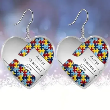 Autism Awareness Earrings Puzzle Piece Heart