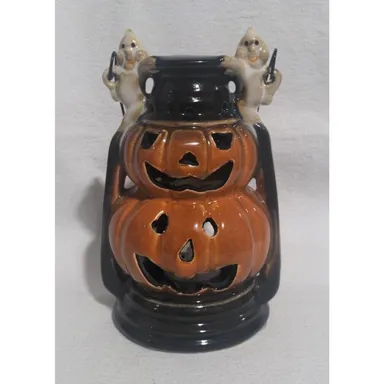 Spooky & Festive! Ceramic Pumpkin with Ghost Tea Light Holder - Perfect for Hall