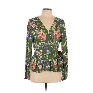 B Collection by Bobeau Long Sleeve Floral Wrap Blouse