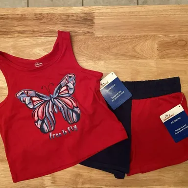 Celebrate Patriotic NWT Girls PullOver Tank Top Butterfly & Short Set Red XS 4-5