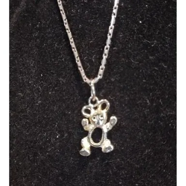 Sterling Silver Teddy Bear Necklace Stamped