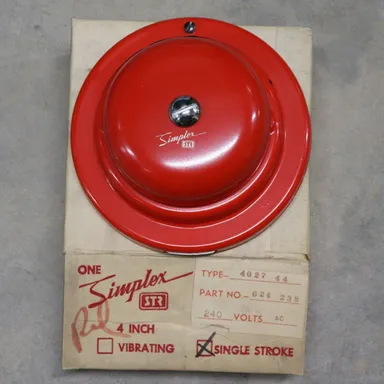 Simplex STR 4027-44 4" Red Single Stroke Bell Part 624-238 240V AC NOS W Mount