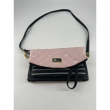 Luv Betsey by Betsey Johnson Clutch Pouch Purse Pink Black Quilted Stripes
