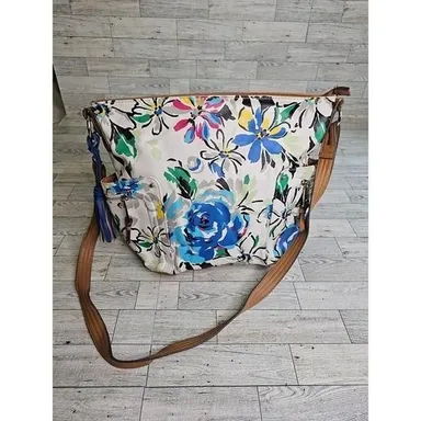 Rosetti White Floral Faux Leather Large Sized Crossbody Bag w/ Lots of Storage