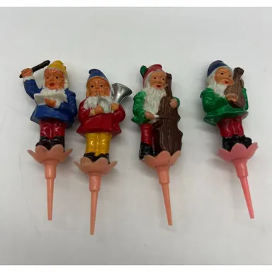 Set of Four Vintage Acrylic Musical Gnome Cupcake Cake Toppers Hong Kong