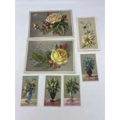 Lot of 7 vintage reproduction floral flower scene postcards mini cards ephemera