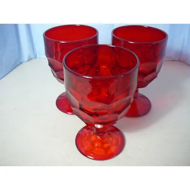3 Vtg Viking Ruby Red Glass Georgian Honeycomb Goblets