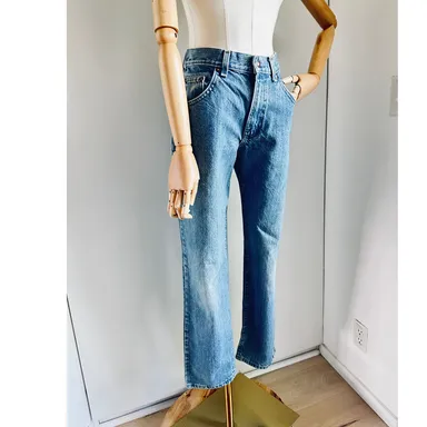 Vintage 80s Lee Women Jeans Size Waist 26" Distressed Med ium Wash Straight leg